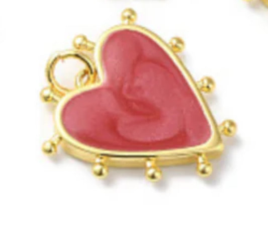 Gold Studded Red Heart Charm