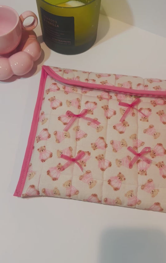 Laptop sleeve pink bows and teddy